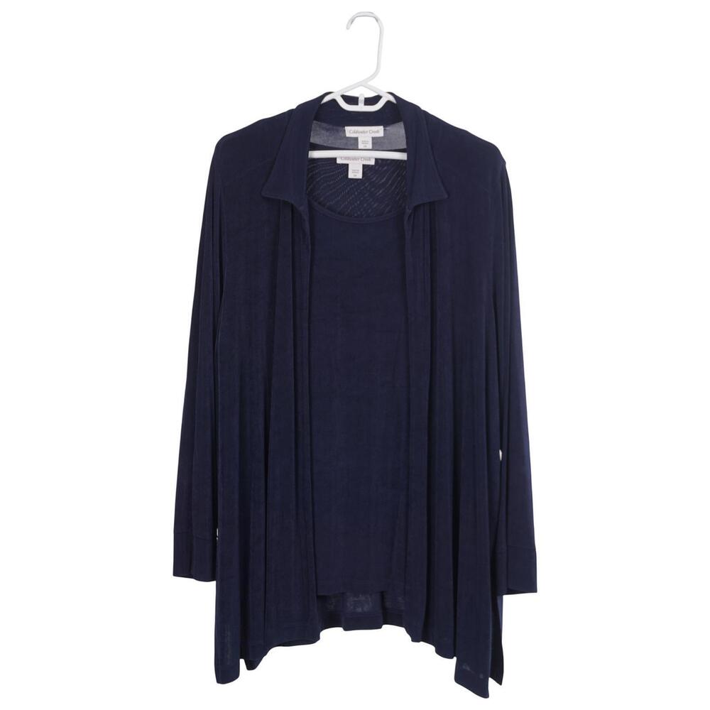 Coldwater Creek 2pc Twin Set 2X Blue Slinky Stretch Open Front Cardigan Tank Top